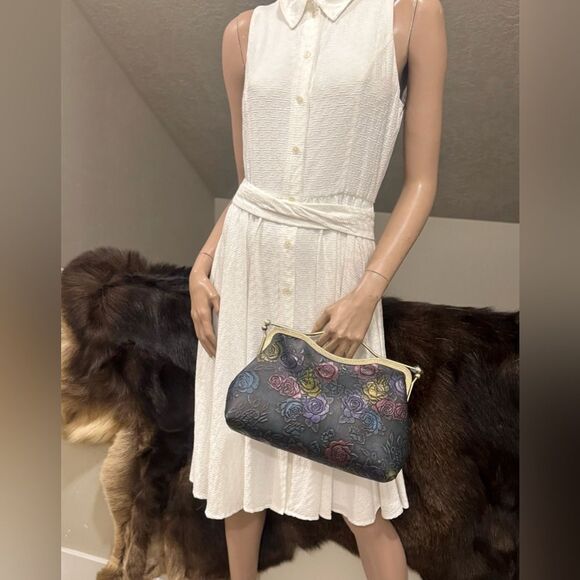 Unique Colorful Rose Embossed Cowhide Handmade  Retro Style Kisslock Handbag - Picture 7 of 17